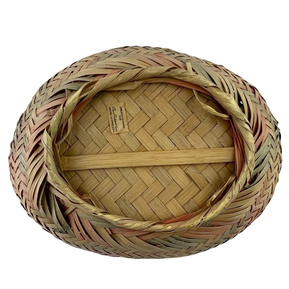 Vintage Cottagecore Rattan Basket Multicolored Ben Rickert Inc Pink Blue Woven - Picture 11 of 12